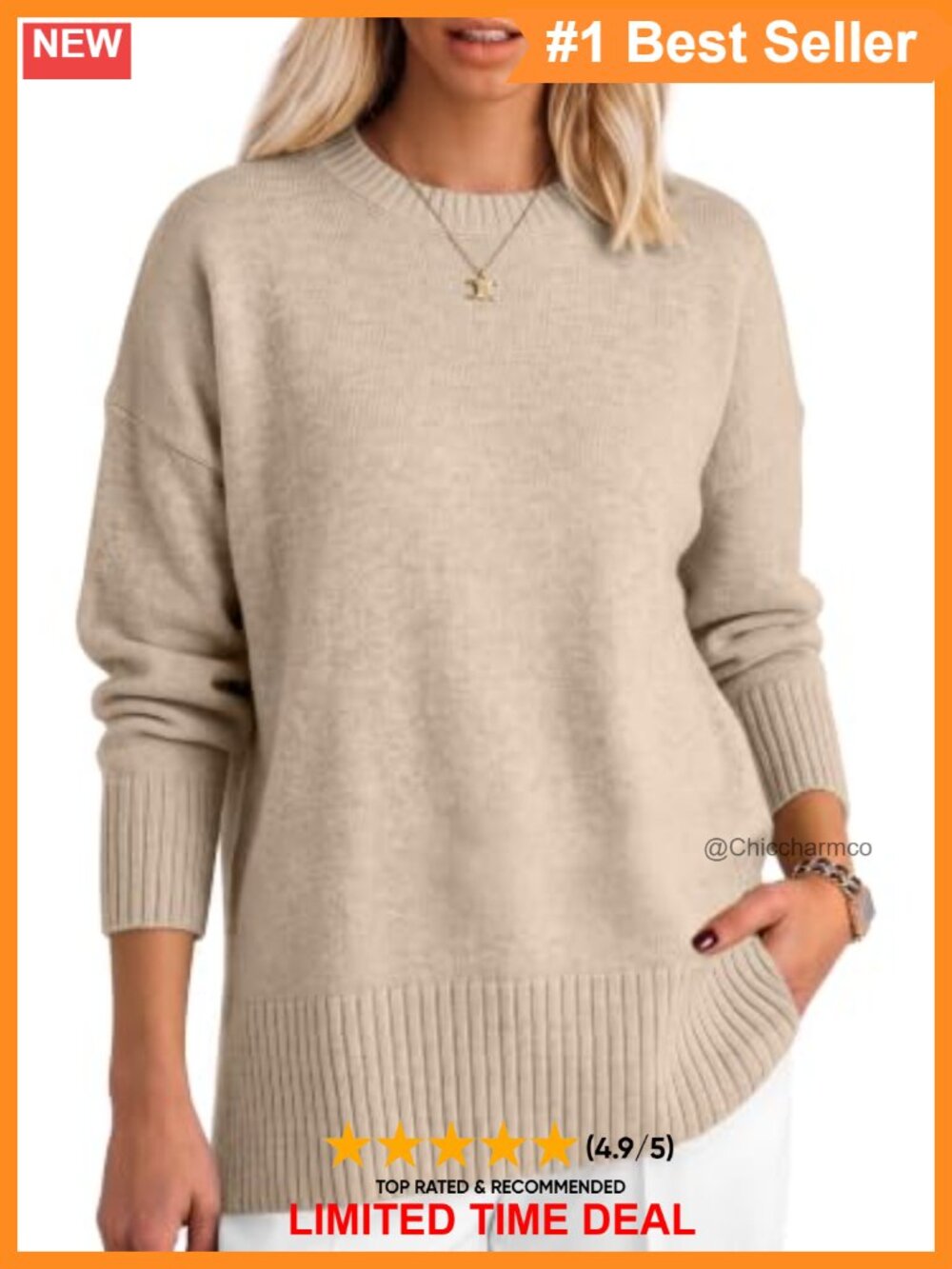 Oversized Batwing Long Sleeve Crew Neck Pullover Sweater Loose Knit Tunic